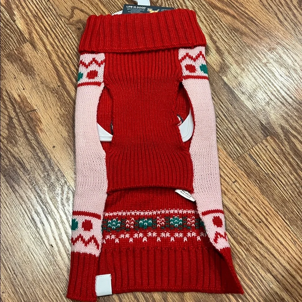 Life Is Good Pink and Red Heart Dog Sweater